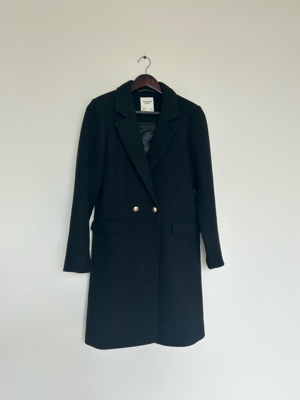 Abercrombie & Fitch Black Wool Blend Dad Trench Coat